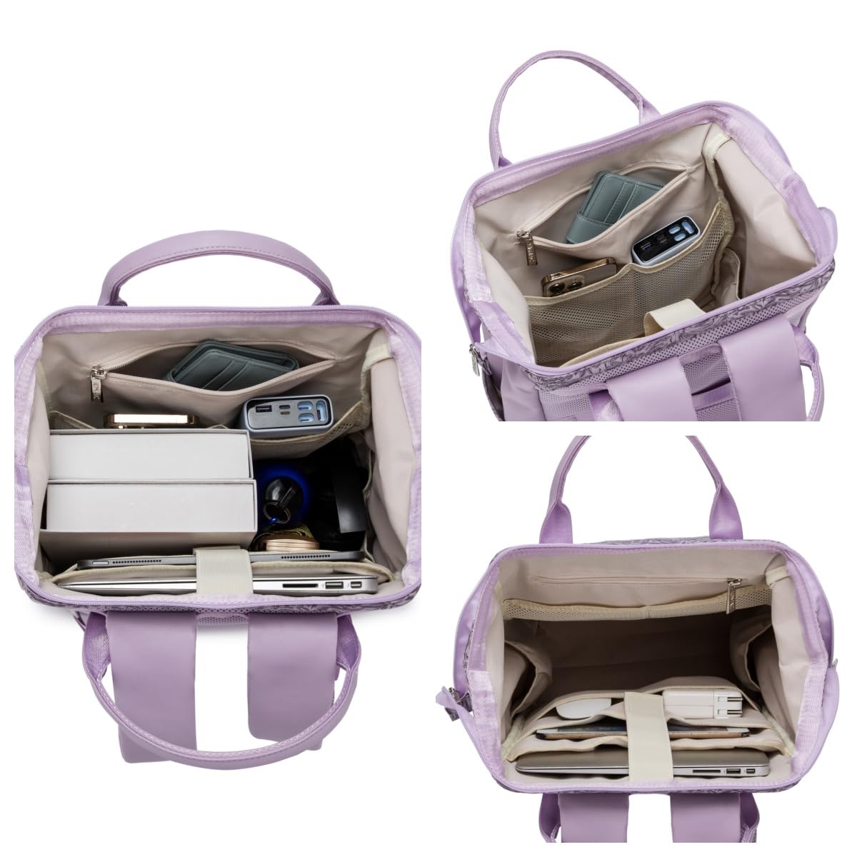 Kinmac Wide Open Style Laptop Backpack for Laptop Up to 15.6 Inch Men Women Travel Outdoor Backpack (Purple Flower PU)