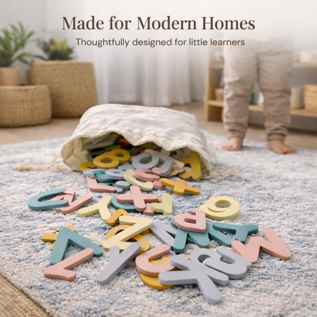 Magnetic Letters & Numbers for Kids – 138 PCS Montessori Alphabet Magnets Set with Uppercase, Lowercase, Numbers & Symbols – Neutral Aesthetic Foam ABC Learning Toys for Toddlers