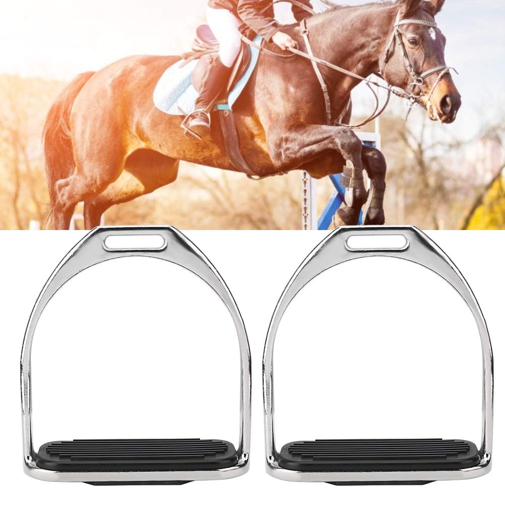 1 Pair Iron Horse Stirrups, 4.8inch Riding Equestrian Plating Iron Horse Stirrups with Black Rubber Horse Mat for Horse Riding Equestrian Accessories