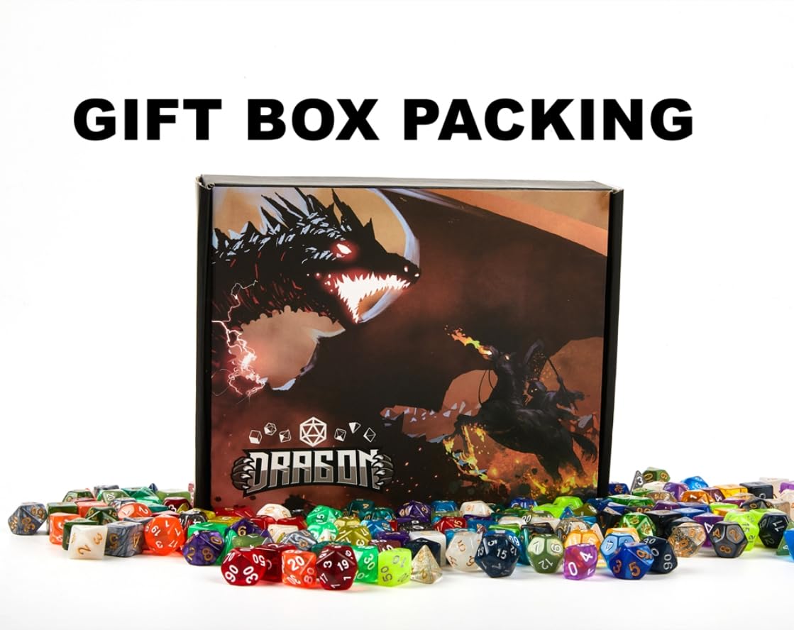 REZIPO Gifted Package 6 Sets DND Dice Double-Color Polyhedral Dice Dungeons and Dragons Rolling Dice for RPG MTG Table Games with Six Drawstring Bags and D&D Dice Tray