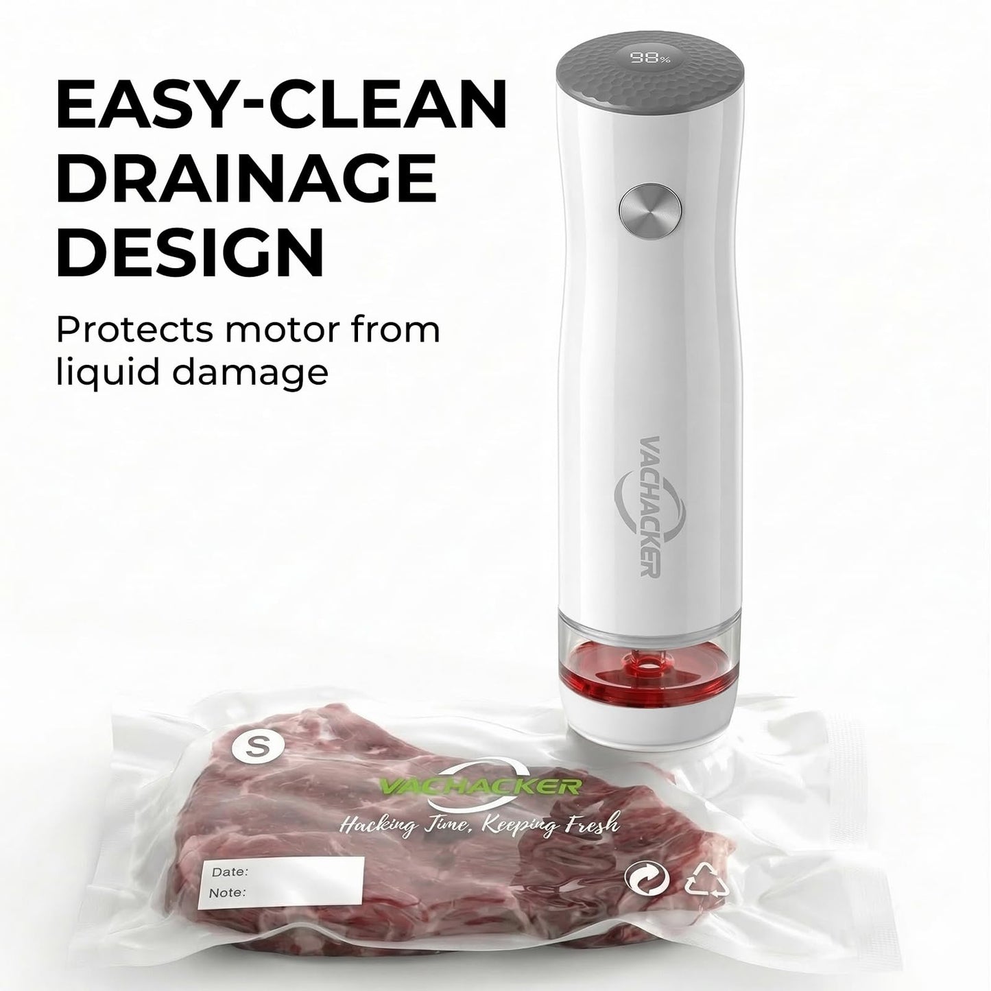 Vachacker Handheld Vacuum Sealer Kit for Food Storage - Compact Vacuum Sealer Machine with 30 Reusable Bags，Portable Rechargeable Food Saver for Sous Vide, Meal Prep & Freezer Storage