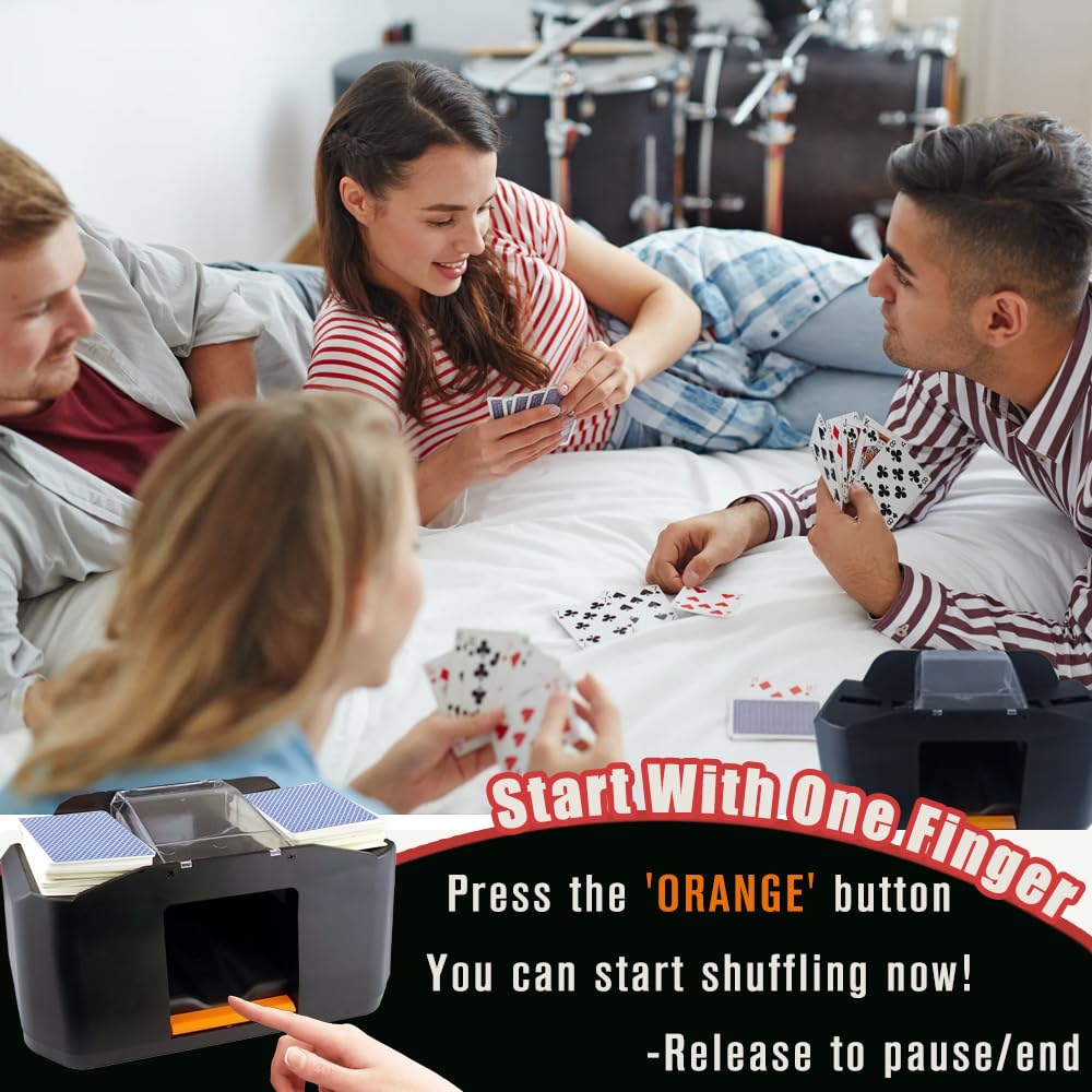 Rechargeable Card Shuffler Machine, 2000mAh USB-C Automatic Poker Shuffler for 1-2 Decks, Silent Portable Mixer