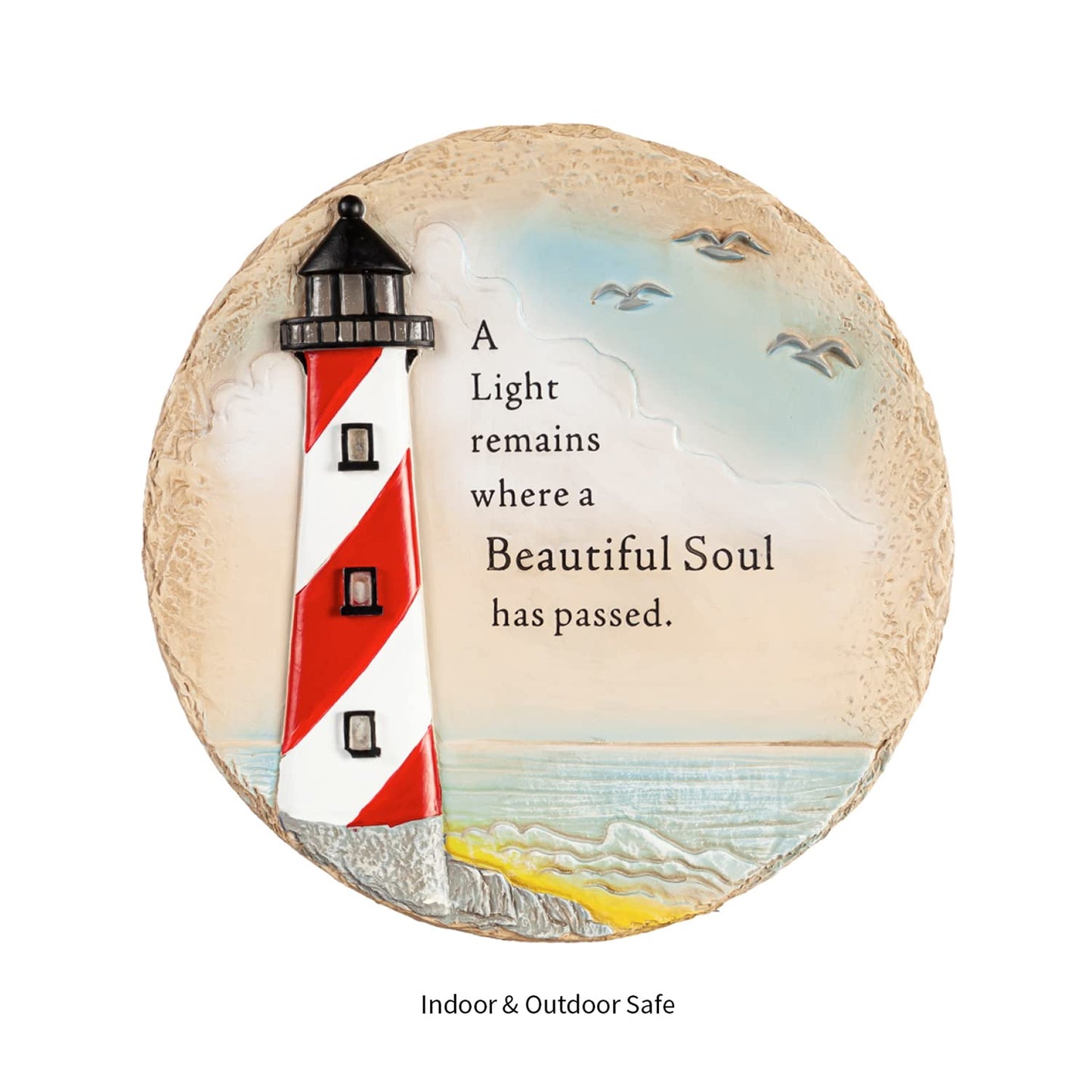 Evergreen LED Outdoor Safe Memorial Stone | Lighthouse Coastal Beautiful Soul | 10 Inches Wide | Remembrance Décor for Homes, Lawn and Garden | Waterproof Battery Operated | Outside or Indoor