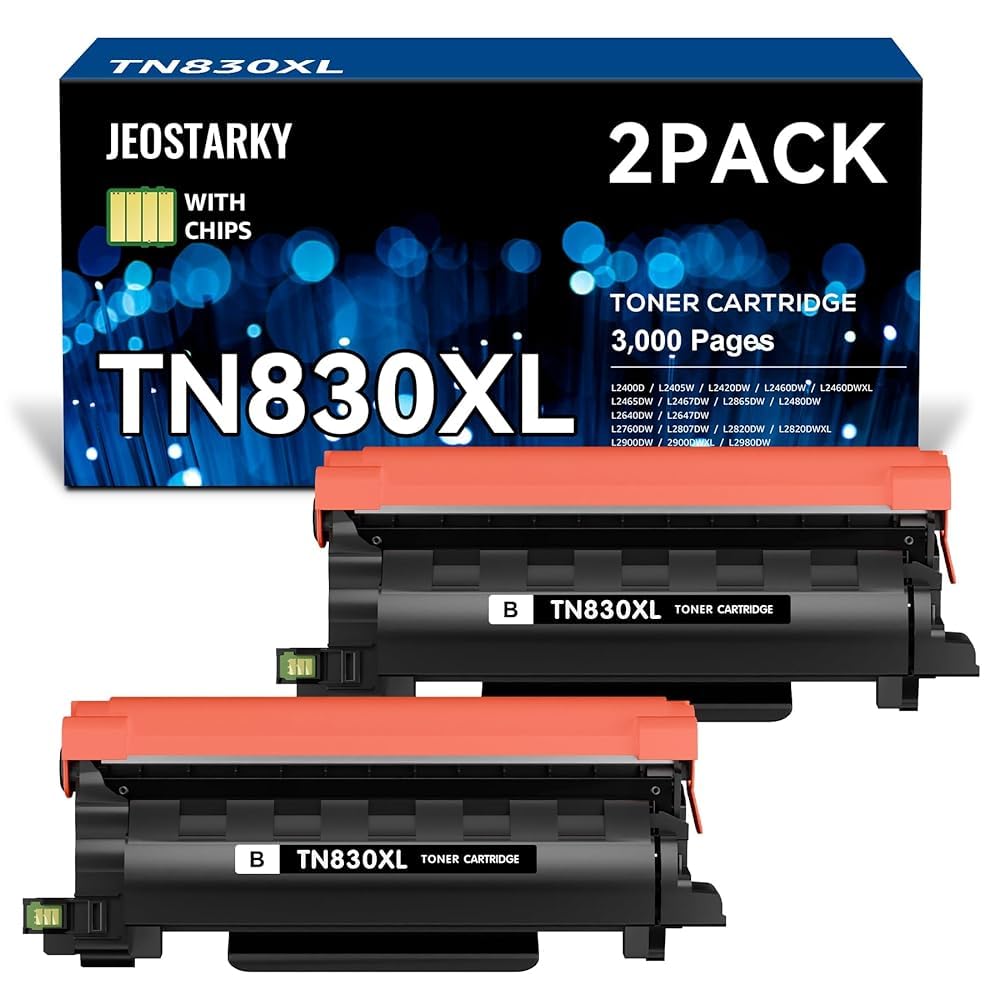 Jeostarky Compatible Toner Cartridge Replacement for Brother TN830 TN830XL Work with MFC-L2820DW HL-L2400D HL-L2405W HL-L2460DW DCP-L2640DW Printer Toner (2 Black)