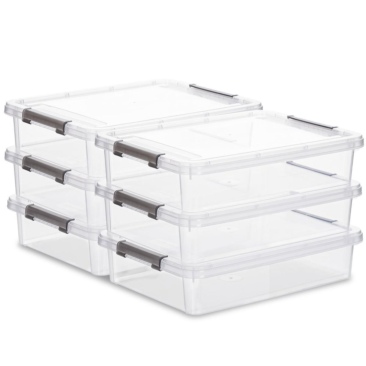 Citylife 6 PCS Plastic Storage Bins with Latching Lids Clear File Box Portable Storage Containers for Organizing A4 Paper