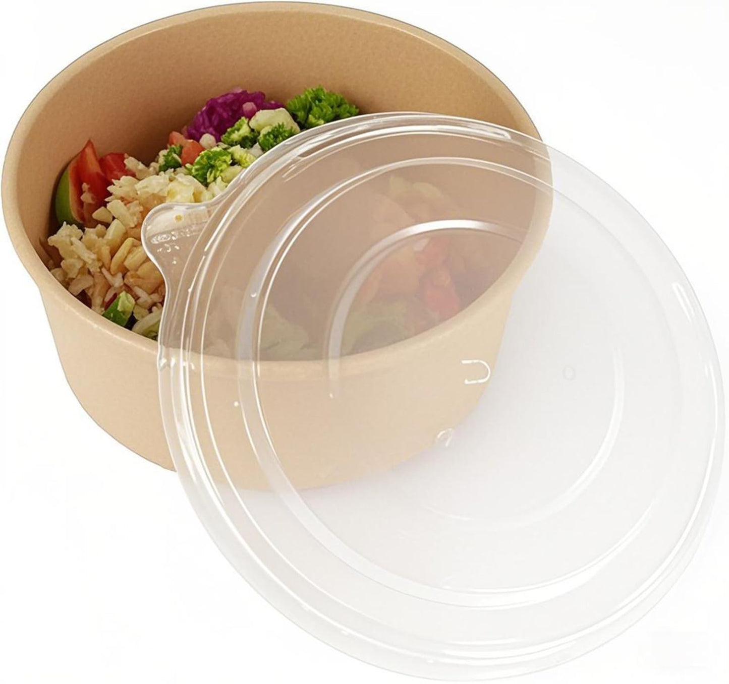 SINJEUN 60 Pack 25 Oz Kraft Paper Bowls with Lids, Disposable Kraft Paper Bowls Food Containers, Round Kraft Paper Salad Bowls Party Restaurant Supplies for Hot/Cold Food, Soup, Ice cream, Takeout