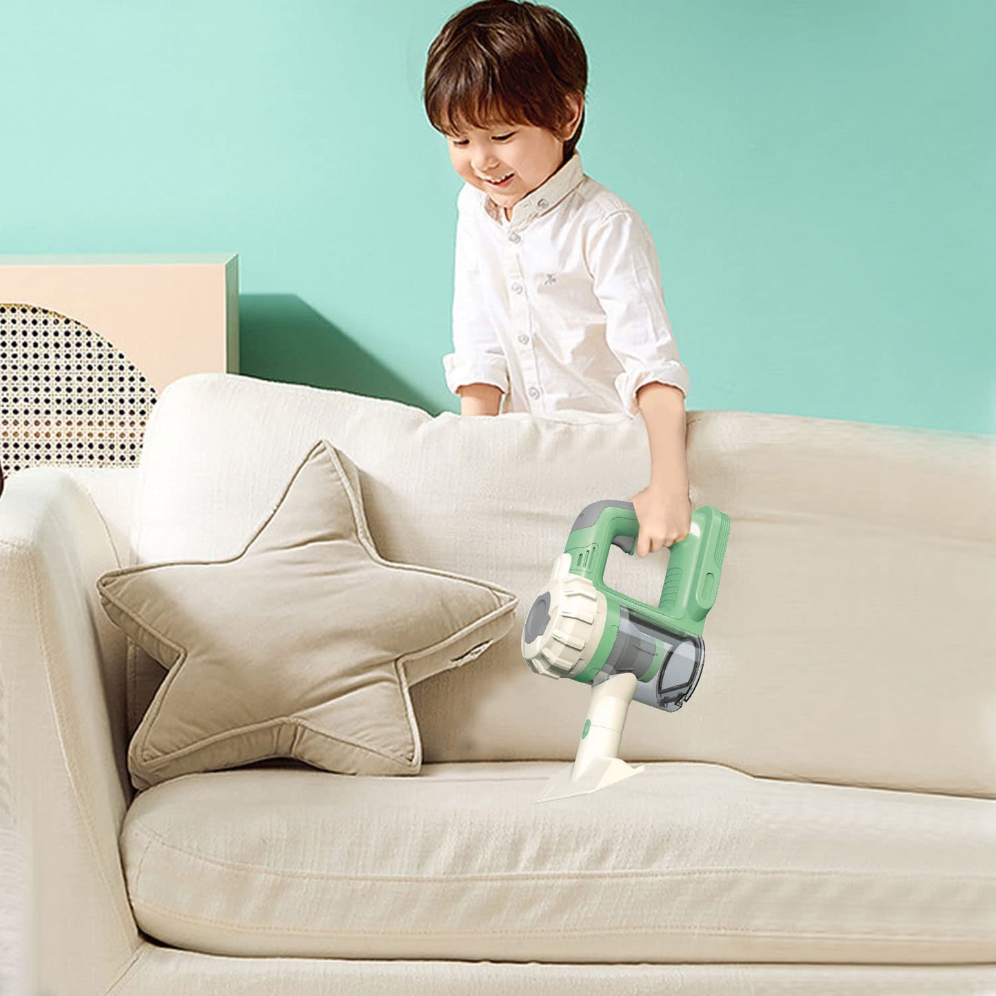 BAYMI 3-in-1 Kids Vacuum Cleaner That Works - Toddler Vacuum Cleaning Toy Set for Children Aged 3+, Kids Working Play Vacuum with Real Suction for Realistic Play (Green)