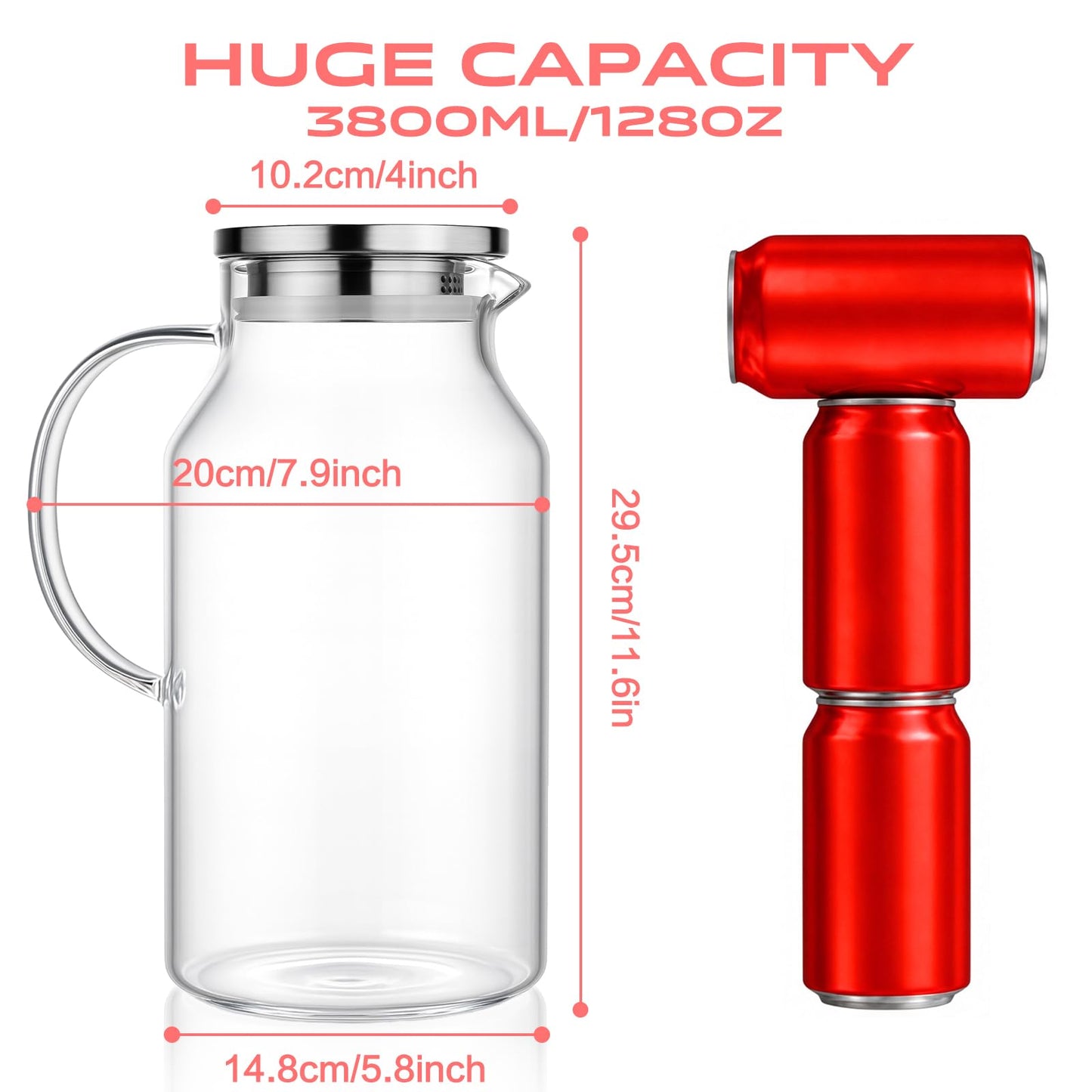 Aofmee Glass Pitcher with Lid and Handle, 1 Gallon 128oz