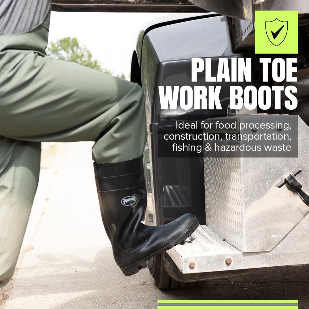 Pioneer Plain Toe Work Boots - Heavy Duty Comfortable PVC Boots For Men/Women - Food Processing, Farming, Waste - Black - 9