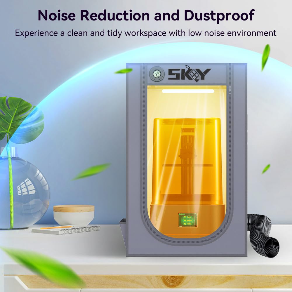 Skouphy Resin 3D Printer Enclosure with Ventilation Kit, LED Light,Thermo-Hygrometer Dustproof Cover Eliminate Odors Compatible with Anycubic Elegoo Creality Series LCD Resin UV 3D Printer Grey