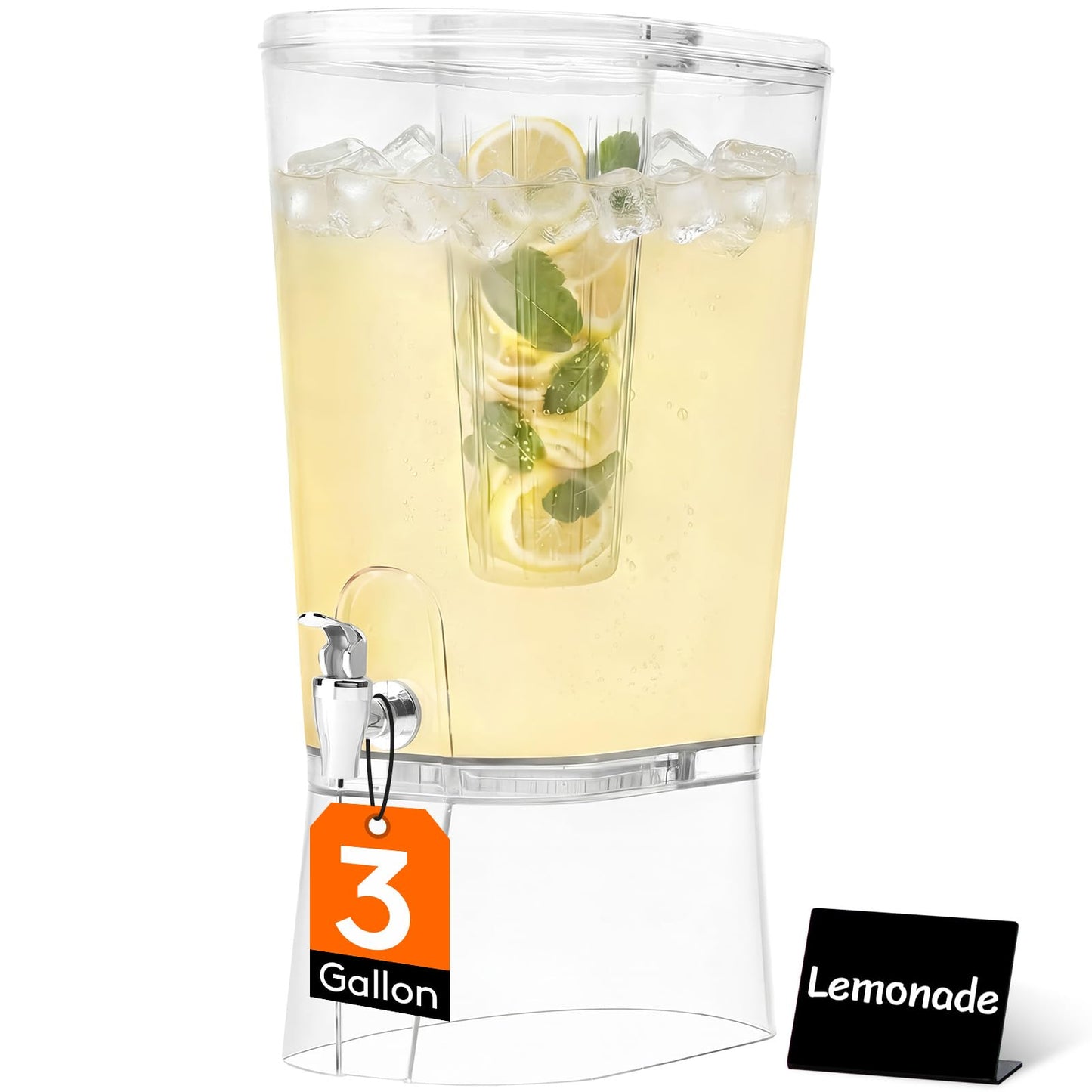 Lifewit 3 Gallon Drink Dispenser for Parties, Large Plastic Beverage Container for Juice/Tea/Soda with Stand & Ice Core, Clear Lemonade Dispenser with Spigot, BPA Free Water Pitcher for Hosting