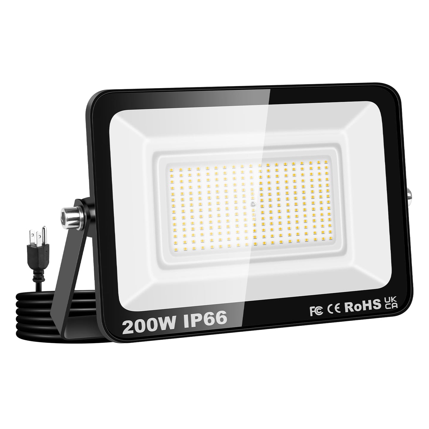 Willpower Outdoor LED Floodlights 200W 20000LM, Flood Lights with Plug, LED Security Lights 3000K Warm White Job Site Work Lamp IP66 Waterproof for Garden Garage Yard Lawn Court Workshop Patio