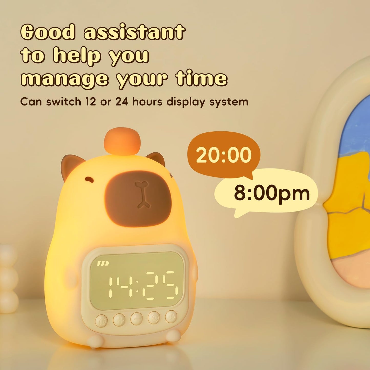 Capybara Alarm Clock with Night Light for Kids, 7 RGB Color Cute Alarm Clocks for Bedrooms Ok to Wake Clocks, Silicone Animal Tabletop Lamp for Teen Girls Boys