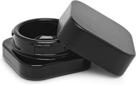 5ml Cube Glass Shoulderless Screw Top Jars w/ Child Resistant Lid | Containers for Essential Oils, Concentrates, Lip Balm, Makeup or Cosmetics | 100pc (Black Glass, Black Lid)