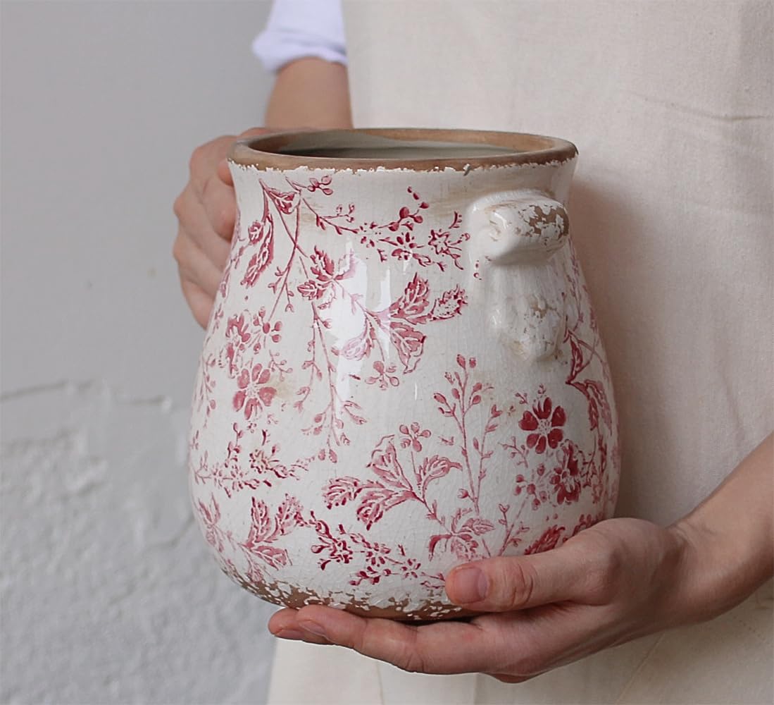 Xiaan Jiaju 6.68in. Tuscan Planter & Room and Home Decor, Decorative Vase, Indoor/Outdoor Ceramic Plant Pot, Drainage Hole, Red