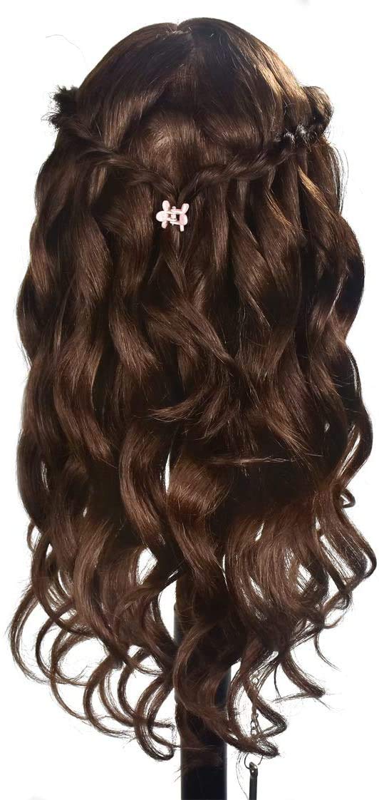 Ba Sha 20"-22" Mannequin Head with Human Hair Cosmetology Training Head Practice Head Styling Dye Cutting Manikin Head with a Free Table Clamp Holder