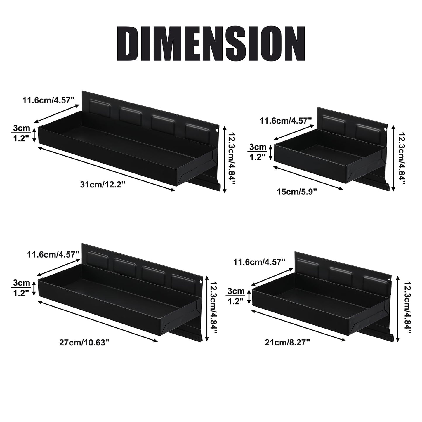 Mayouko 4PCS Magnetic Tool Parts Tray Shelf Set, Magnetic Storage for Toolbox, Tool Box Accessories for Van Workshop, Garage, Toolbox, Chest, 6",8",10",12" Tray