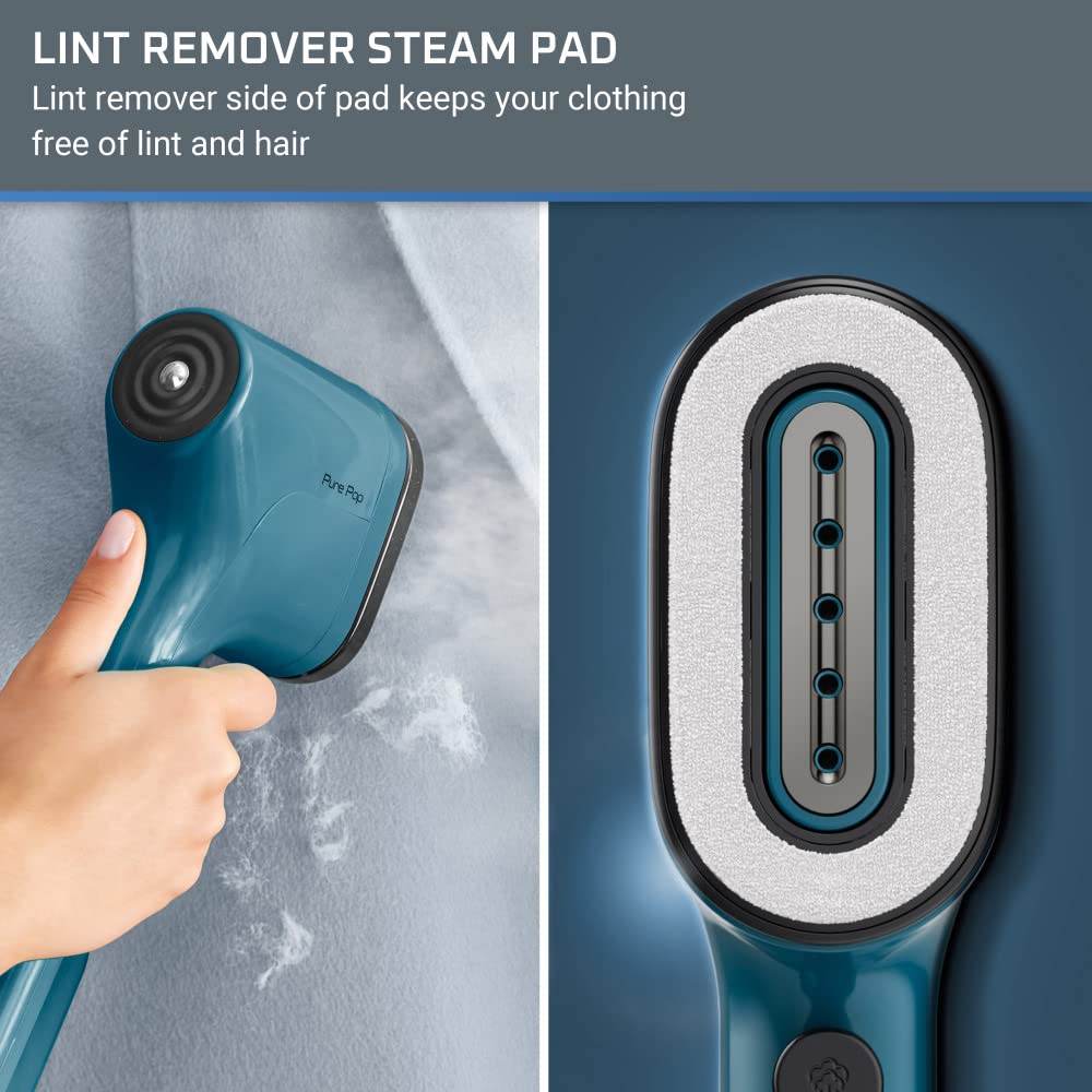 Rowenta Pure Pop, Handheld Steamer for Clothes 1.5 Pounds 15 Second Heatup, 2.3 Ounce Capacity 1150 Watts, Portable, Garment Steamer, With Lint Remover, Blue