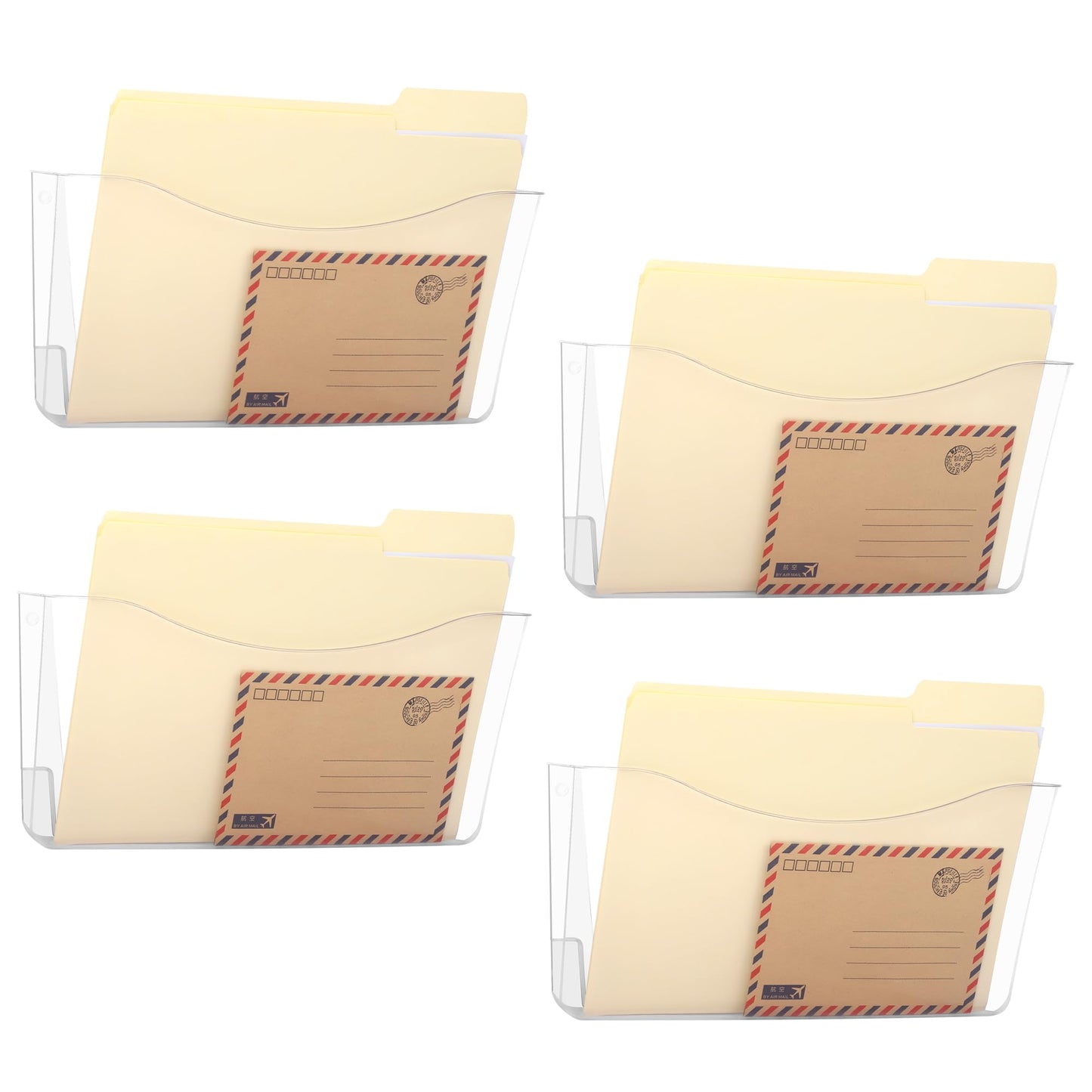 EASEPRES 4 Pack Plastic Clear Hanging File Paper Organizer with Single Pocket Vertical Wall Mounted Files Mail Letter Holder for Office, School and Home, 13.85x3.14x6.88 inches