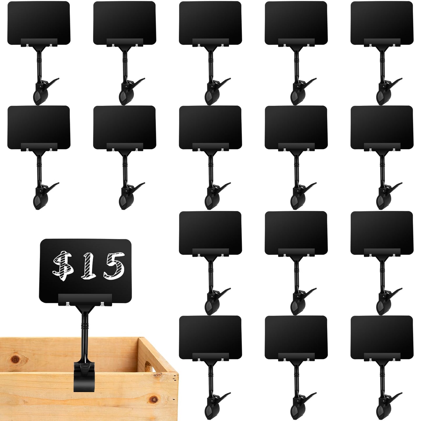 30 Pack Mini Chalkboard Signs, Erasable Sale Sign with Rotatable Clip, Waterproof Merchandise Sign Clip Holder for Food Display, Price Signs for Supermarket, Vendor Booth, Retail Store - Black