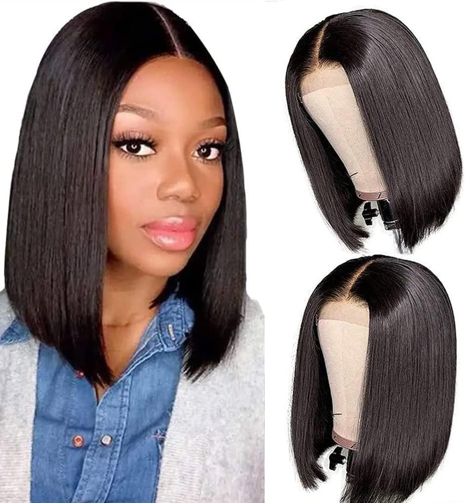 Bob Wig Human Hair 4x4 Lace Front Wigs Human Hair 10 Inch Straight Bob Wigs for Women Human Hair Short Bob Glueless Wig Human Hair Pre Plucked with Baby Hair 150% Density Perruque Femme Humain Naturel