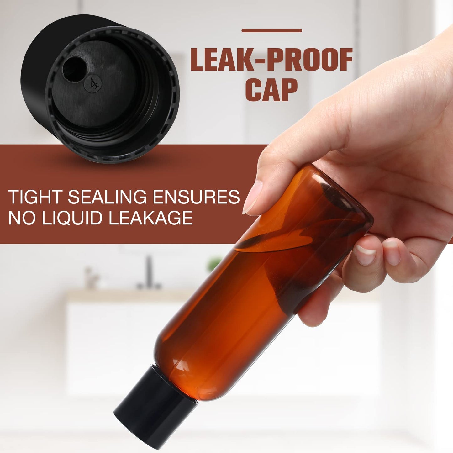 50 Pieces 4oz Plastic Squeeze Bottles with Disc Top Flip Cap Empty Amber Refillable Containers Small Travel Toiletry Bottles for Lotion Shampoo Oil Body Soap Creams