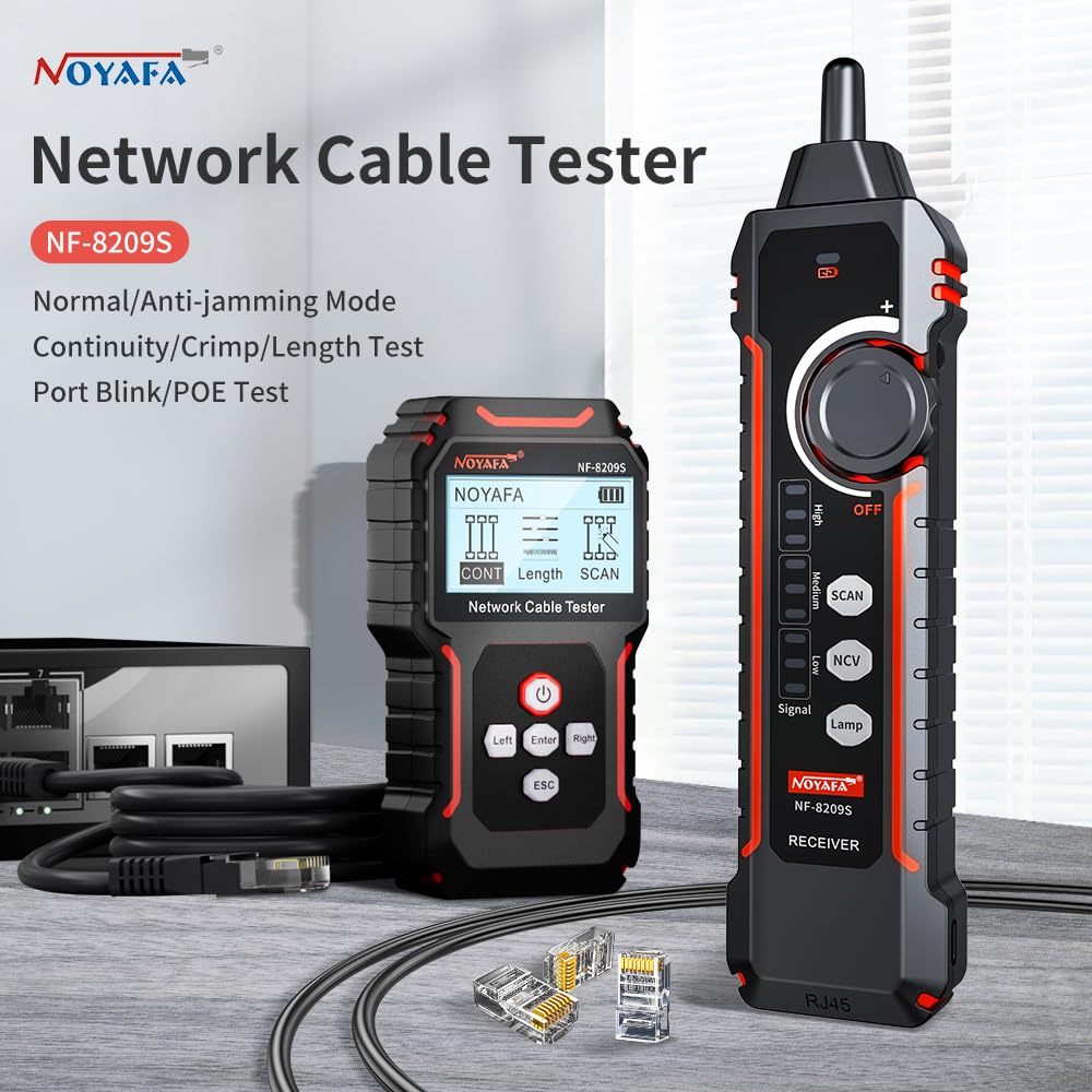 NOYAFA NF-8209S Upgrade Advanced Network Cable Tester with PoE& NCV，Cable Length Test，Port Flashing，Multifunction Anti Interference Scanning Modes Wire Tracker