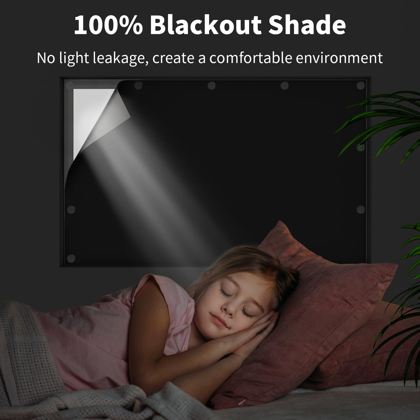 JUJIBL Magnetic Blackout Window Cover, 100% Blackout Shades for Bedroom No Drill Black Out Window Blind Temporary Shades for Nursery Removable Black Out Curtains for RV, Media Room 57x118 inch