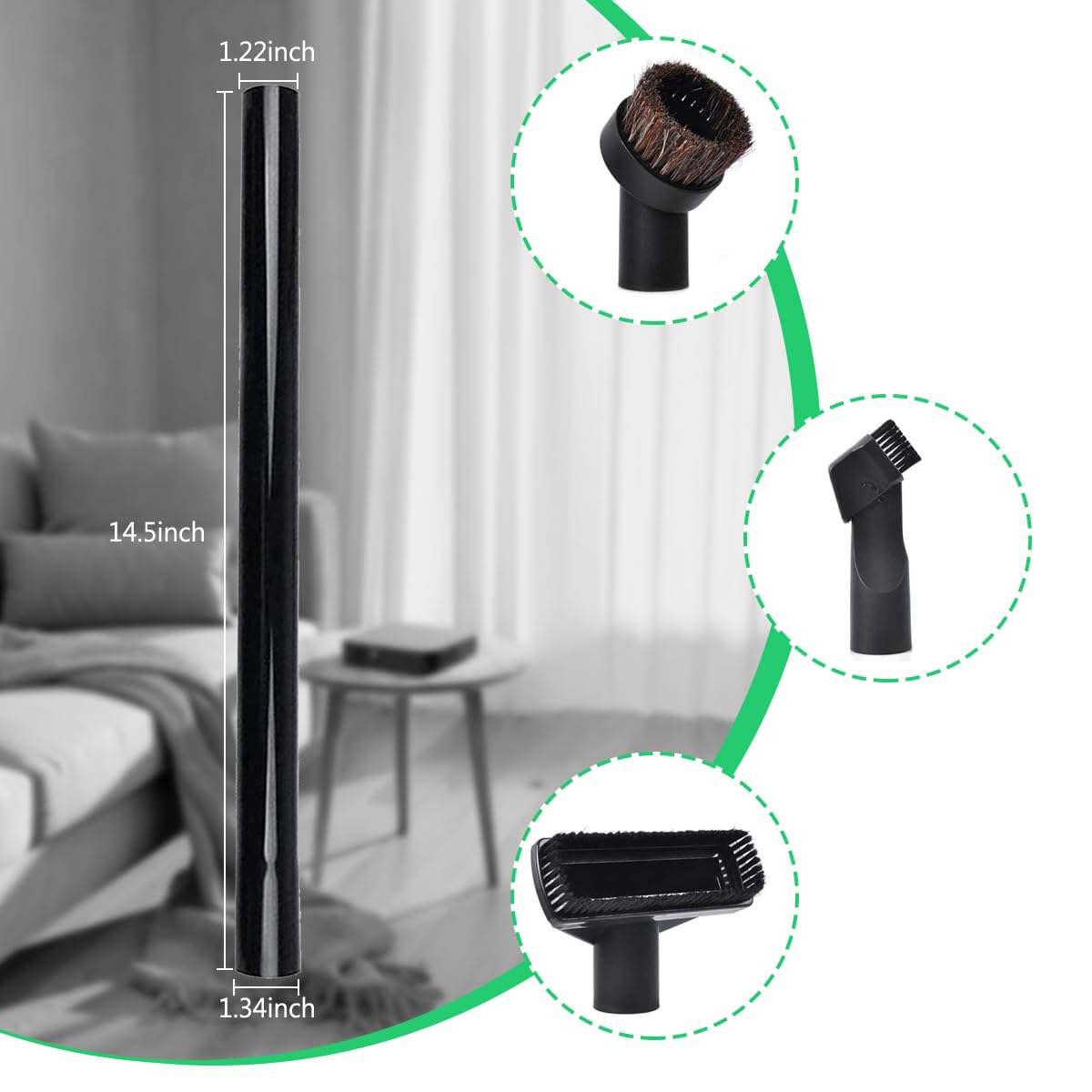 ECOMAID 10 Pack Vacuum Attachments for Shop Vac Accessories, Including Hardwood Floor Brush, Crevice Tool, Extension Wands & Adapters for 1" to 2" Vacuum Hoses