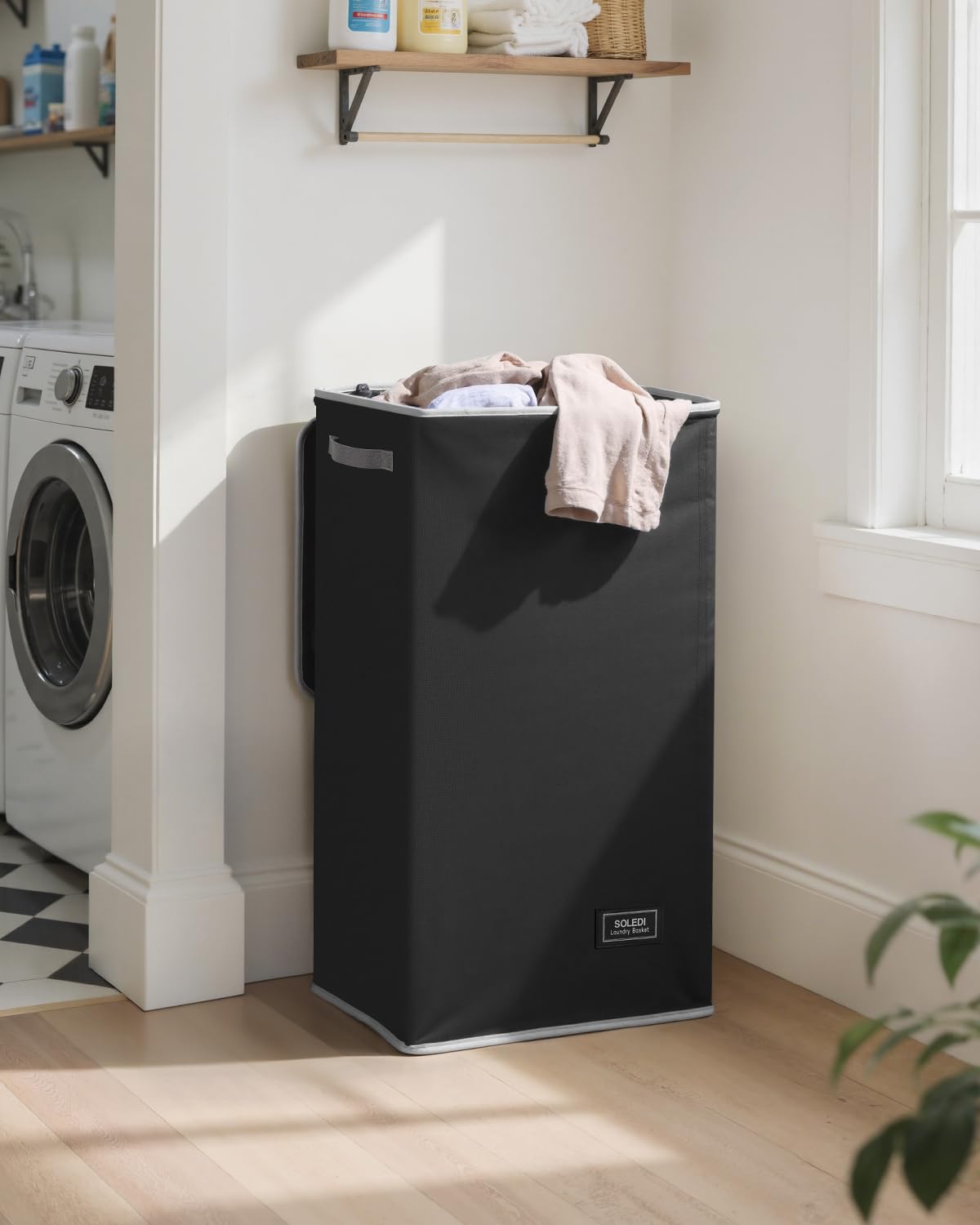 SOLEDI Laundry Basket with Lid 100L Large Laundry Hamper Collapsible Laundry Baskets Tall Clothes Baskets Folding Washing Bin Foldable Hamper Bags for Bedroom, Closet, Bathroom, College - Black