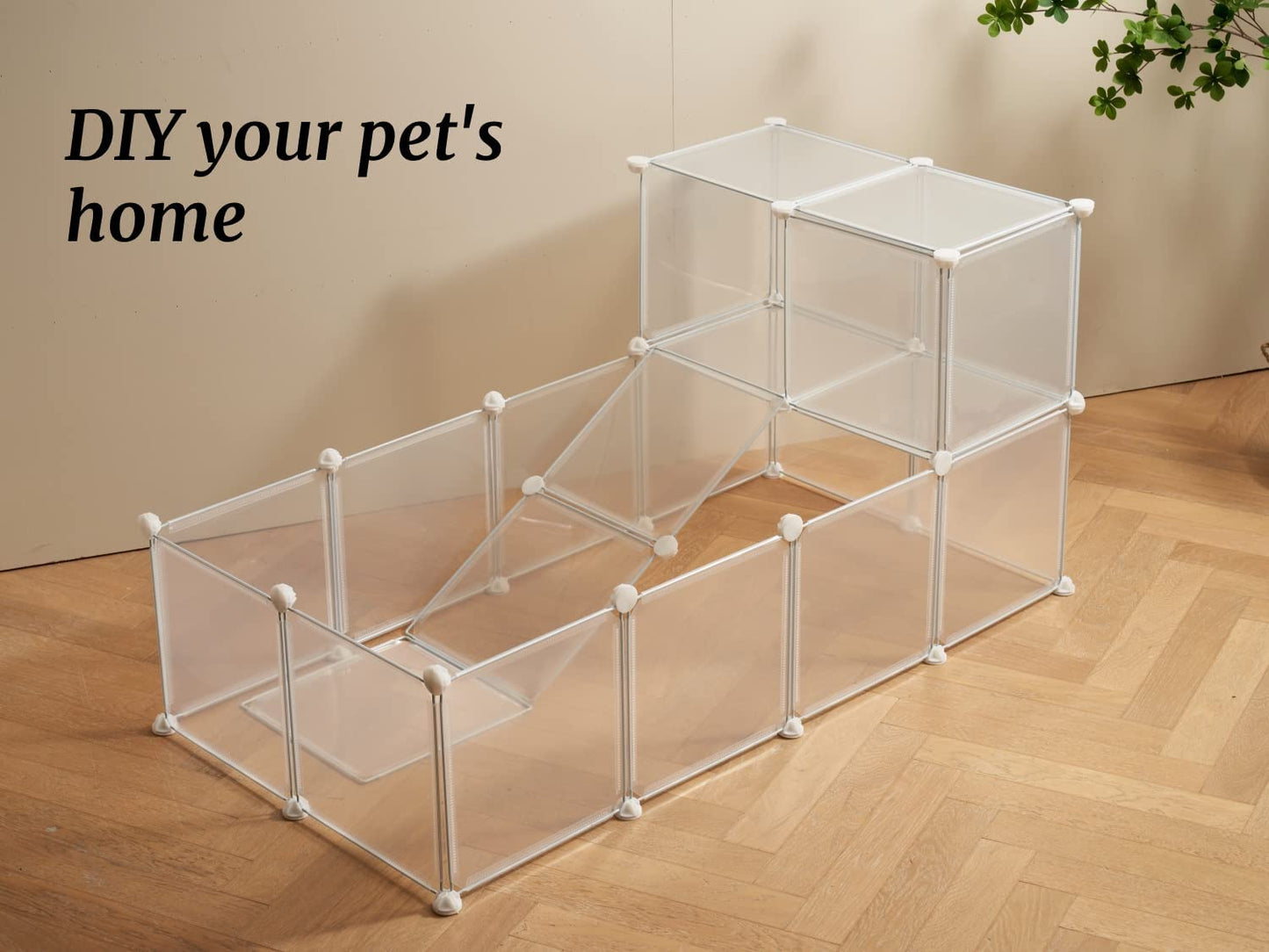 LURIVA Transparent Clear Small Animal Playpen, Guinea Pig Cages, Puppy Dog Playpen, Pet Playpen, Rabbit Bunny Indoor Outdoor Fence Pen Enclosure, White Clear Plastic Playpen,12 X 12 Inch, 24 Panels