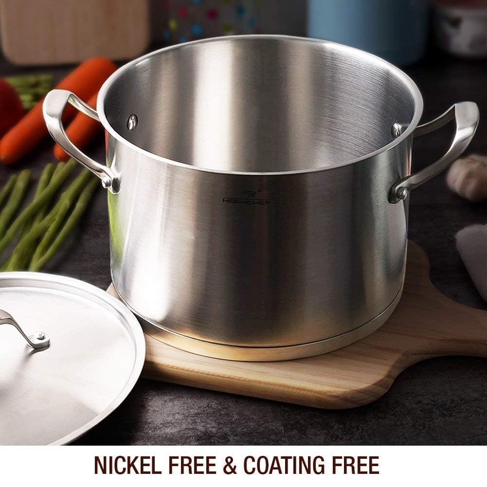 HOMICHEF Large Heavy Ecological Nickel Free Stainless Steel Stock Pot 8qt w/Lid (No Toxic Non Stick Coating, 5.1LBS)