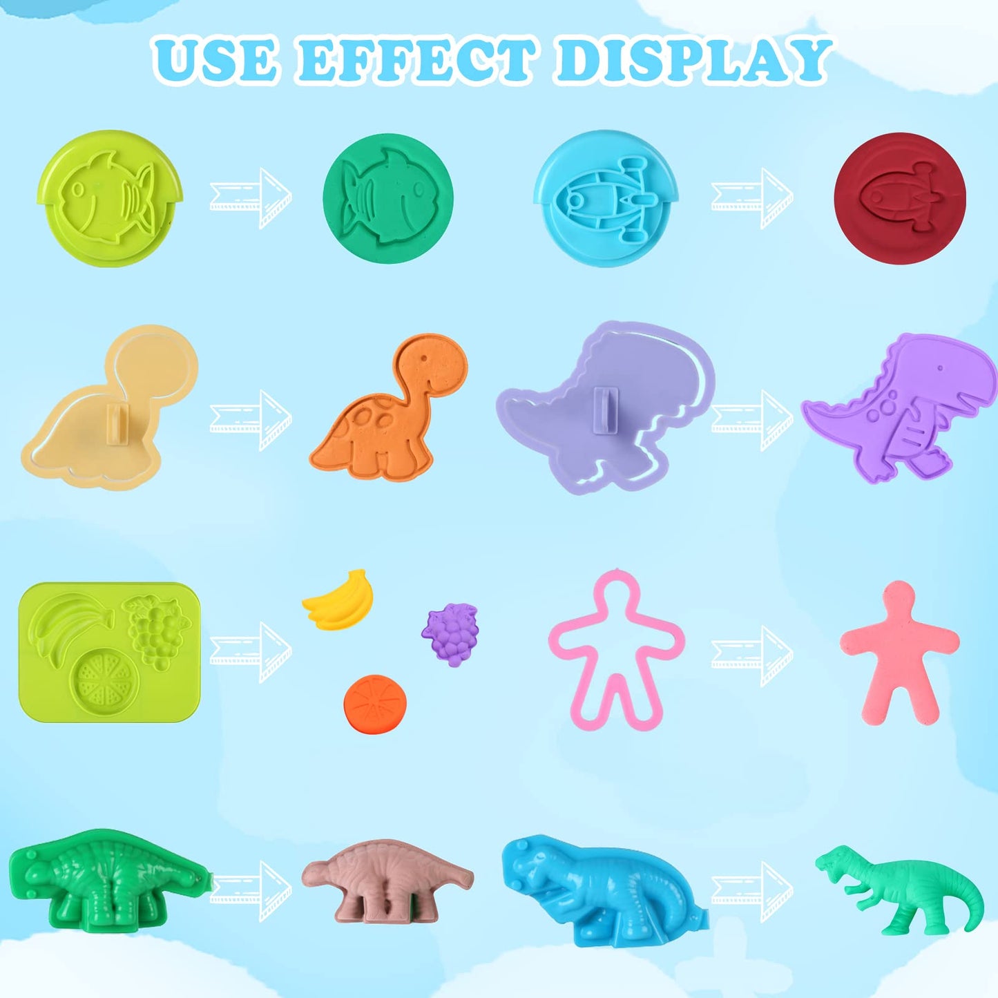 Oun Nana 144 PCS Dough Tools Set for Kids Ages 3-8 – Includes Letter & Number Cutters, Animal Cutters, Dinosaur Molds, Extruder, Scissors, Rollers, Dough Mat, Storage Bag