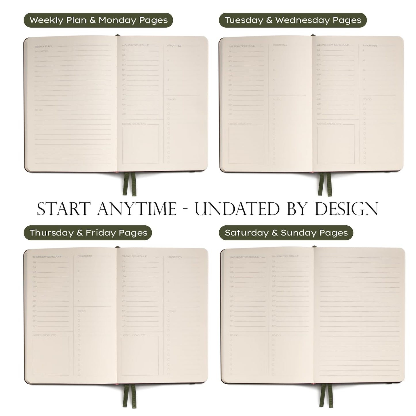Anecdote Daily Planner w/ 2026-2027 Calendar | Start Anytime 26 Weeks Undated | 1 Page per Day | 8.5" x 5.2" | Hardcover To-Do List Organizer, Plan Your Success, Achieve Productivity Goals (Black)