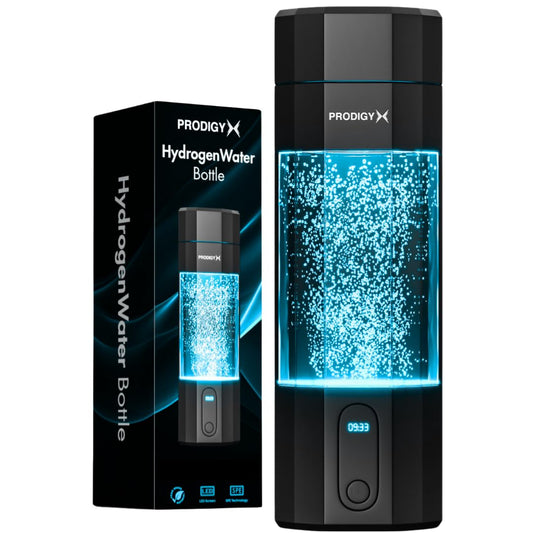 PRODIGY X Hydrogen Water Bottle - Up to 5.8PPM Potency - 210ML for Fast Consumption - Portable Hydrogen Generator - Thick Bottle - Water Molecular Ionizer - Premium Bottle AUS Owned (Black)