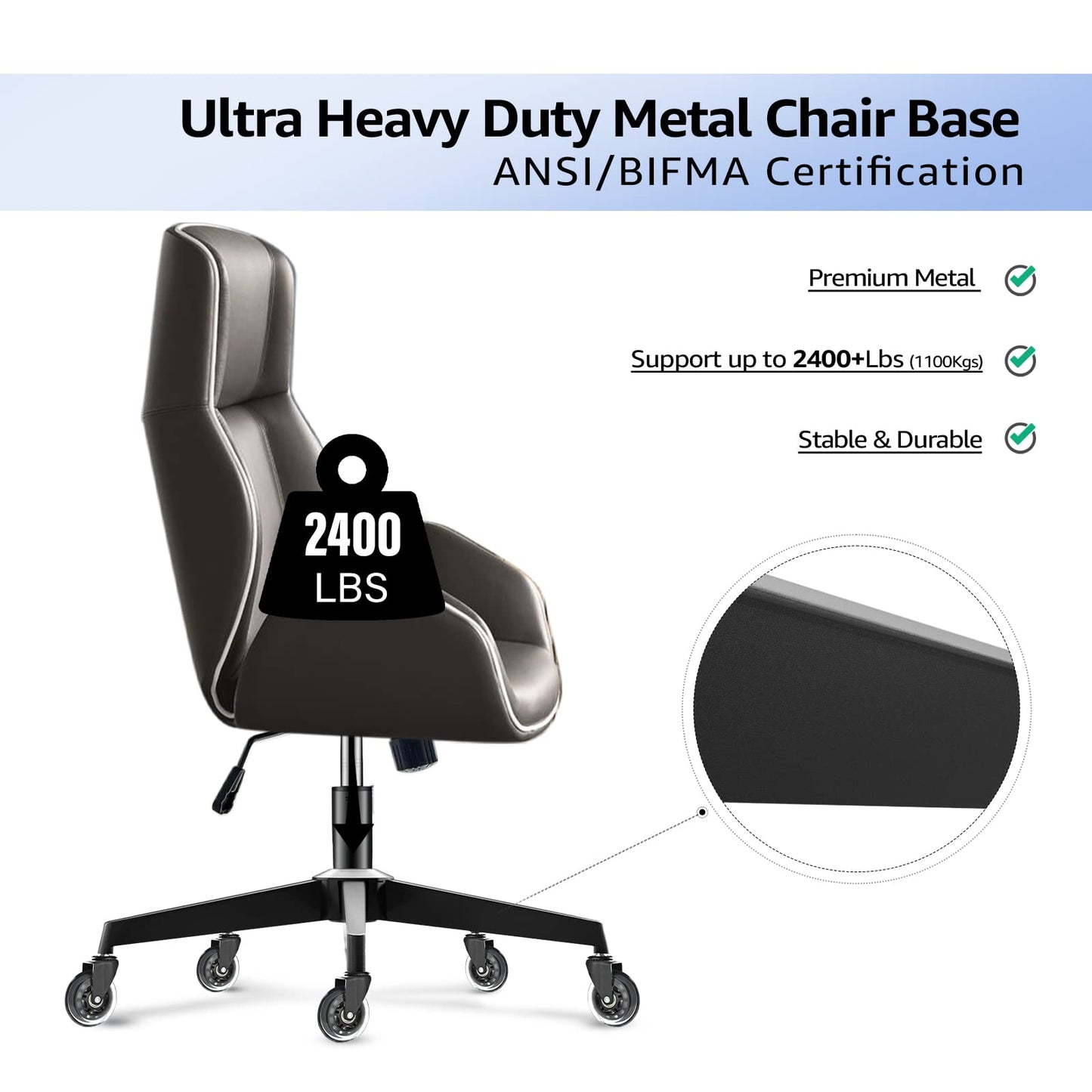 Mastery MART 28" Heavy Duty Office Chair Base Replacement Parts, 2400 Lbs, Desk Chair Reinforced Metal Leg with Universal Gas Cylinder Hole and Casters Sockets, Matte Black