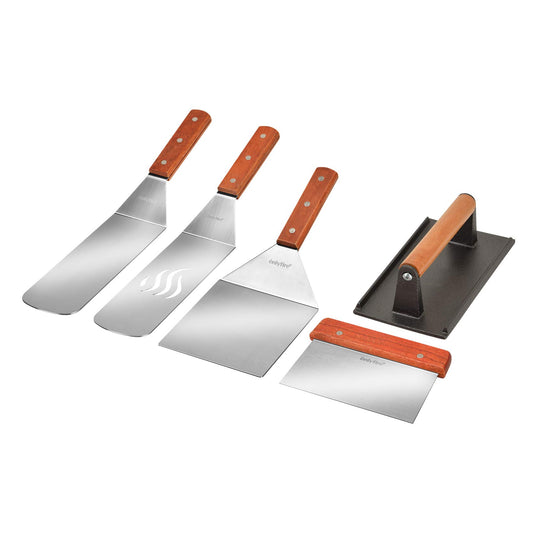 only fire Professional Barbecue Tool Kit Grill Griddle Tools Flat Top Griddle Accessories for Camping, Outdoor Hibachi, Backyard-Set of 5