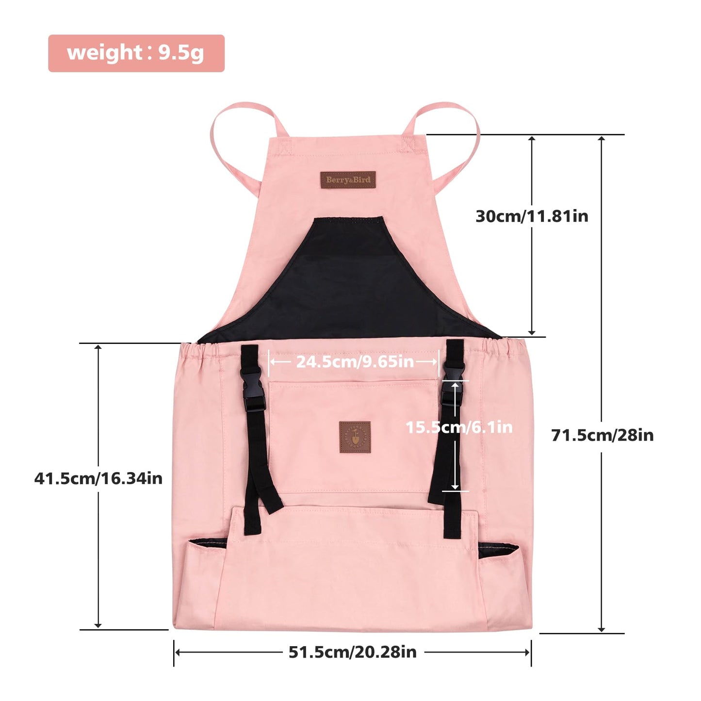 Berry&Bird Harvest Apron, Canvas Gardening Apron with Pockets and Harvesting Pouch Waterproof Harvesting Apron（Pink)