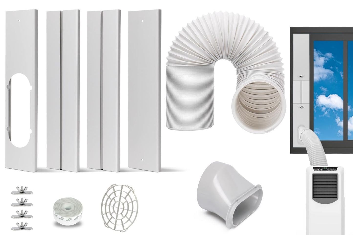 Portable AC Window Kit with Exhaust Hose, Air Conditioners Kits Parts Adjustable Window Seals for Sliding Window, Vertical Sliding AC Vent Kit with 5.9” Round Coupler