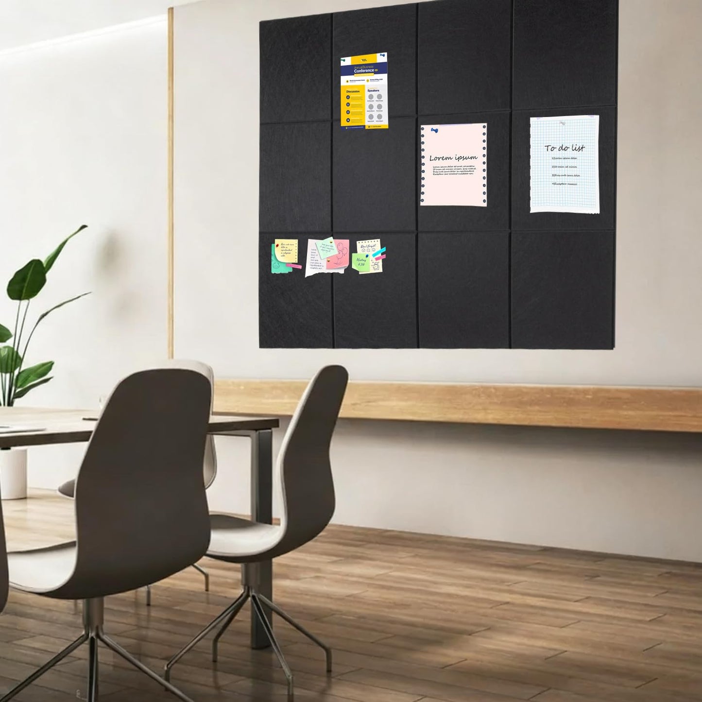 Large Cork Board for Walls, 12 Packs Black Felt Wall Tiles with 35 Pushpins, 48" X 36" Large Bulletin Board, Removable Cork Board Alternative for Home School Office Wall Decor (Black, Square-12pcs)