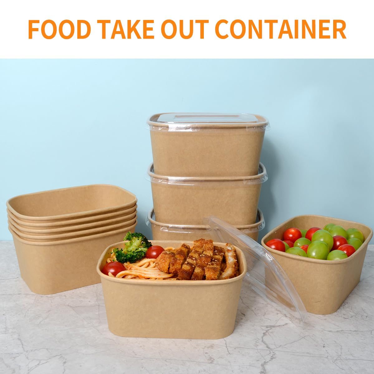 Celel 50 Pack 35 oz Paper Food Containers with Lids, Microwavable and Freezer Use, 50 Bowls 50 Lids