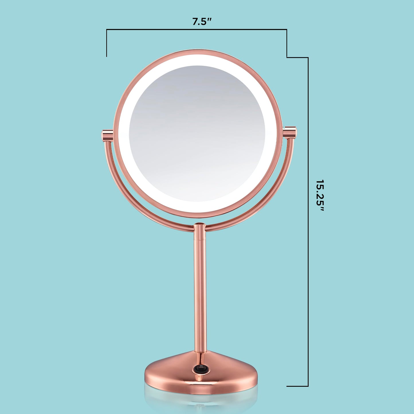 Conair Lighted Makeup Mirror, LED Vanity Mirror, 1X/10X Magnifying Mirror, Double Sided, Battery Operated in Rose Gold