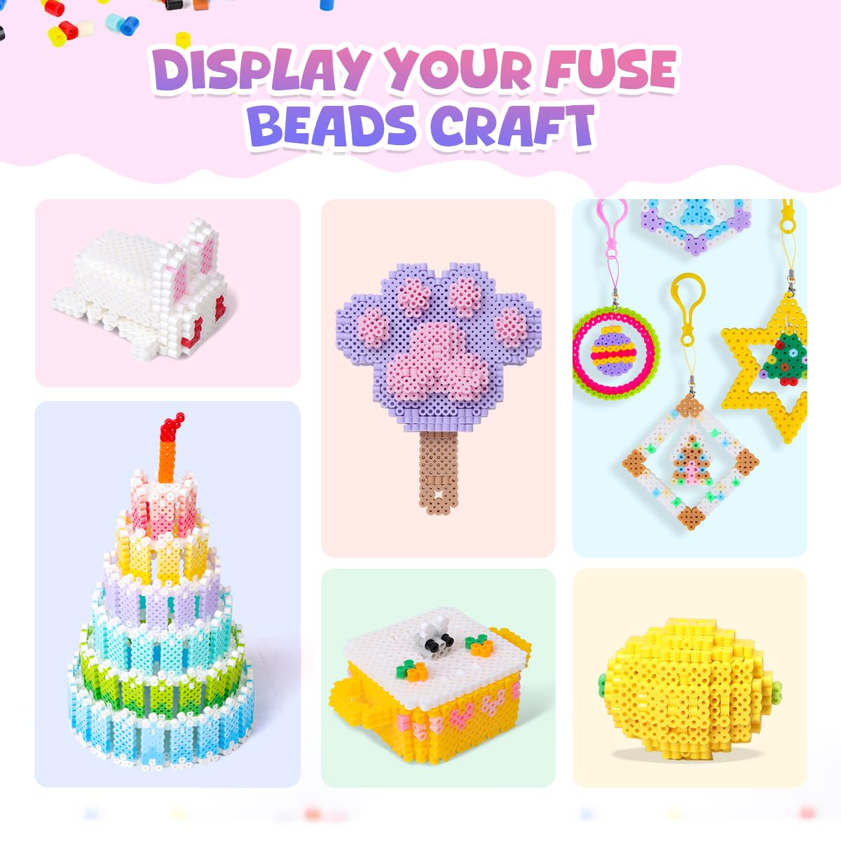 Fuse Beads Kit - 36 Colors 11,000 Melty Beads DIY Art Craft Set for Kids with 5 Pegboards, Ironing Paper, Chain Accessories, Birthday Toys for Boys Girls