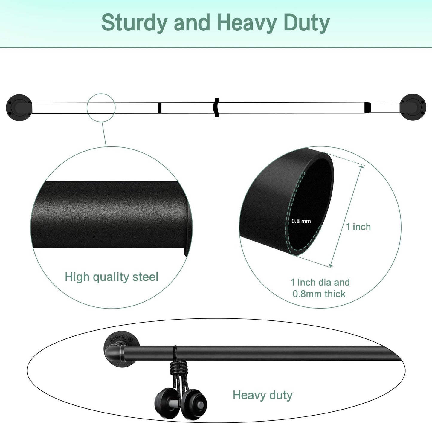 Curtain Rods for Windows 84 to 144, Ceiling Curtain Rod, Heavy Duty 1 Inch Industrial Curtain Rod, Wrap Around Blackout Curtain Rod, Adjustable Curtain Rod, Indoor Rod 84-144", Black