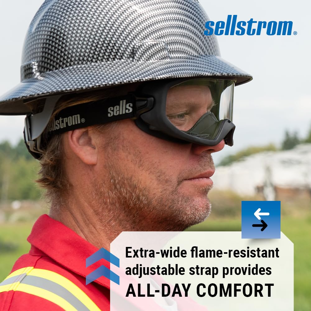 Sellstrom Odyssey II Wildland Fire Safety Goggles - Anti-Fog, Anti-Scratch Eye Protection Goggles for Men & Women - FR Strap, fits Over Glasses, ANSI Z87.1