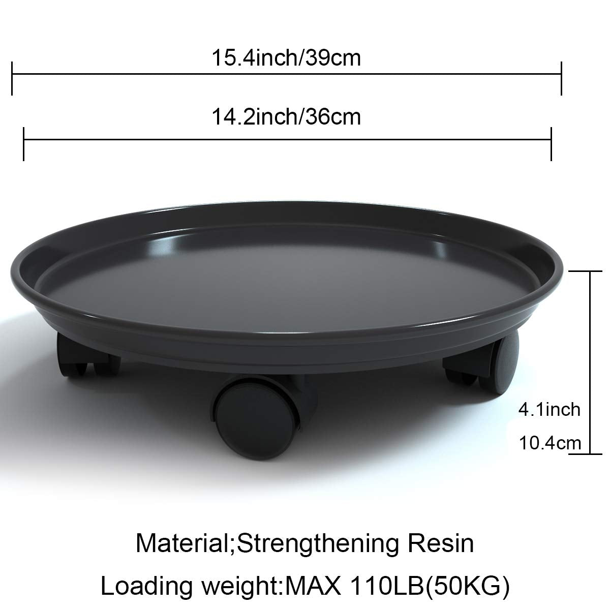 15.5" Black Plant Caddy,2 Pack of Plant Pallet Caddy with Wheels, Round Flower Pot Mover, Indoor Rolling Planter Dolly on Wheels