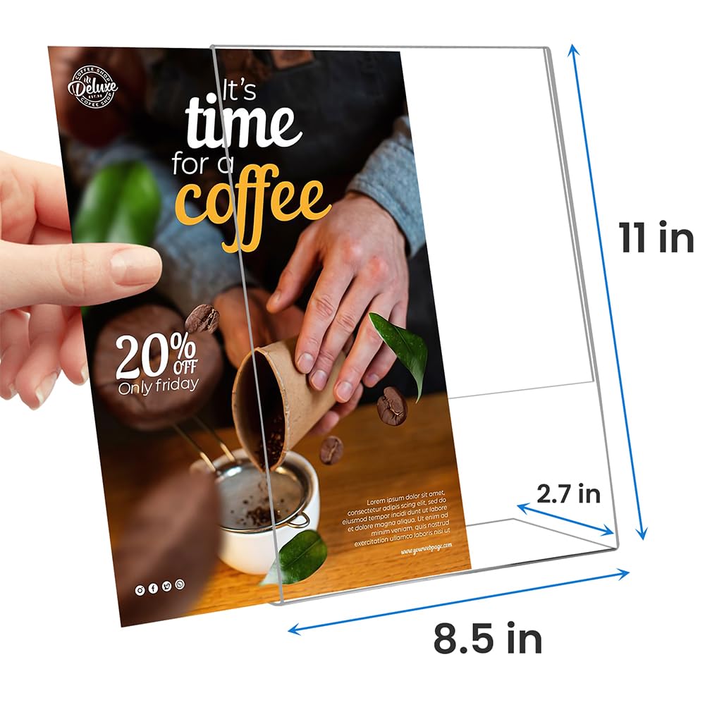 6 Pack Acrylic Sign Holder 8.5 x 11, Clear Plastic Display Stands for Tabletop, L-Shape Acrylic Stands for Flyers, Documents, Office, Restaurants, Vertical Sign Holder 8 x 11 for Desktop