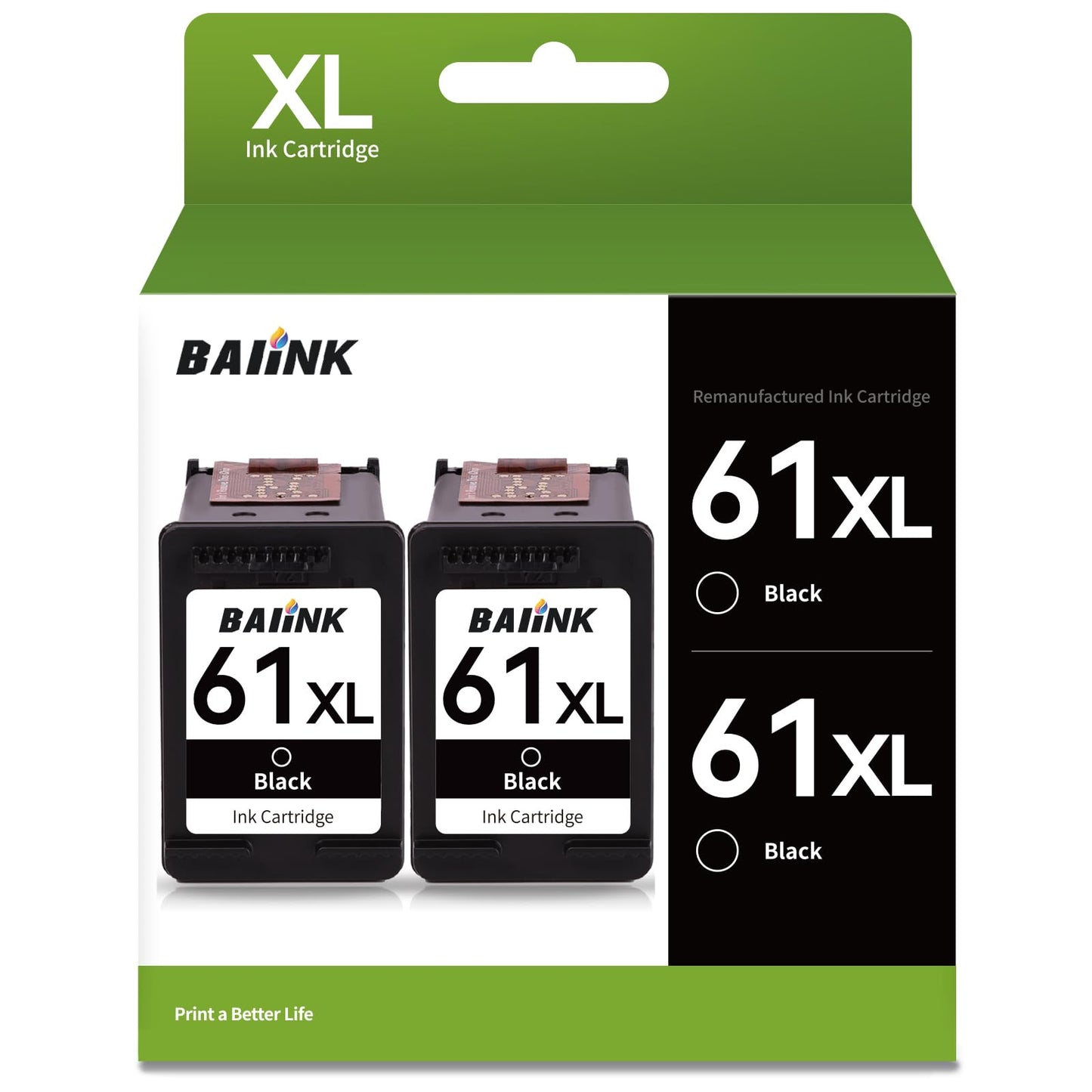 BAIINK 61XL Ink Cartridges Black Replacement for HP 61 Black Ink Cartridge Work with HP Envy 4500 5535 5530 5534 Officejet 4635 2620 4630 Deskjet 1010 1000 2540 3050 2510 1510 1055 1512 2512 (2 Black)