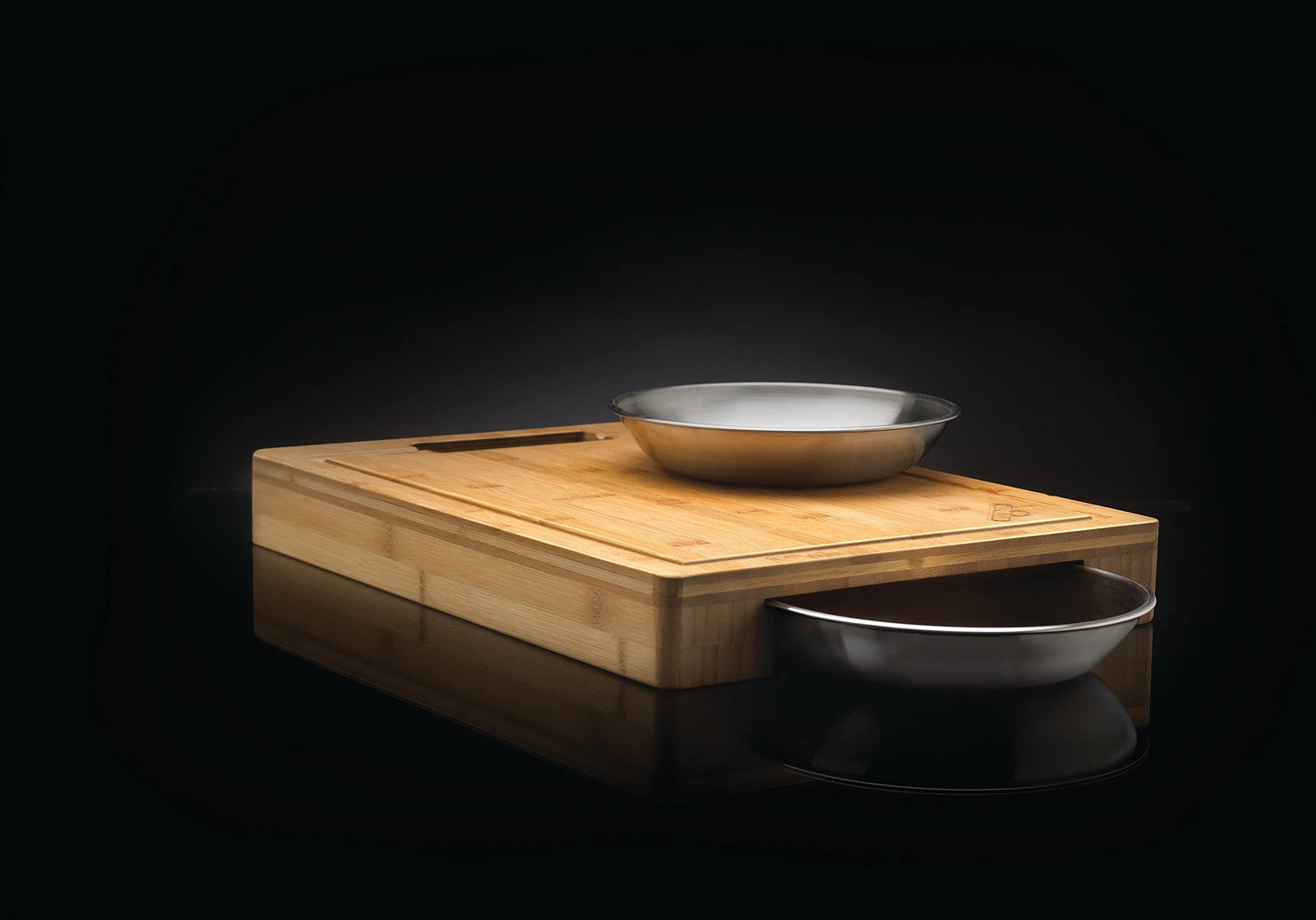 Napoleon Pro Bamboo Cutting Board with Stainless Steel Bowls – 70012 – Naturally Anti-Microbial Cutting Board with Two Stainless Steel Bowls, Chopping and Carving Meat, Multi, One Size