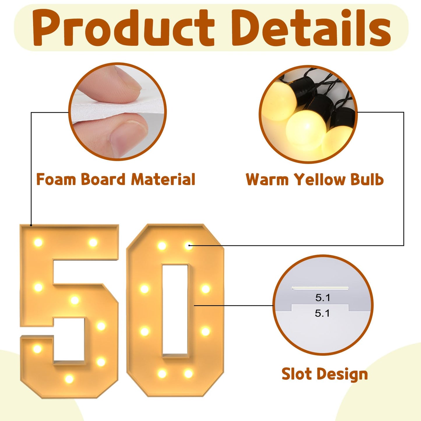 imprsv Large 50th Birthday Decorations for Women Men, 3FT Marquee Numbers 50 for Party Decor